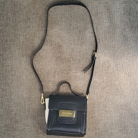Steve Madden Purse Black White Crossbody Mini Satchel Small Faux Leather - Picture 7 of 7